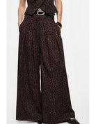 Pantalon palazzo imprimé panthère taille haute ceinturé – Imperial Femme