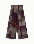 Pantalon palazzo à motif géométrique prune et kaki – Imperial Femme, à plat