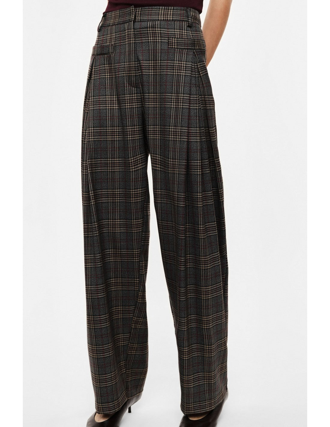 Pantalon palazzo prince de galles taille haute à pinces – Imperial Femme
