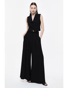 Pantalon palazzo taille haute ceinturé en crêpe – Imperial Femme