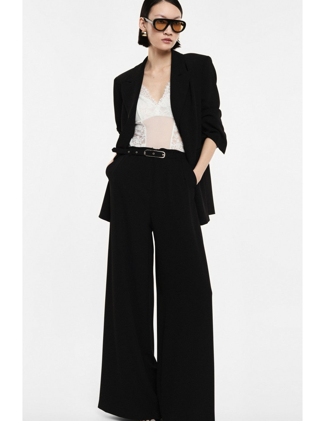 Pantalon palazzo taille haute ceinture métallique – Imperial Femme