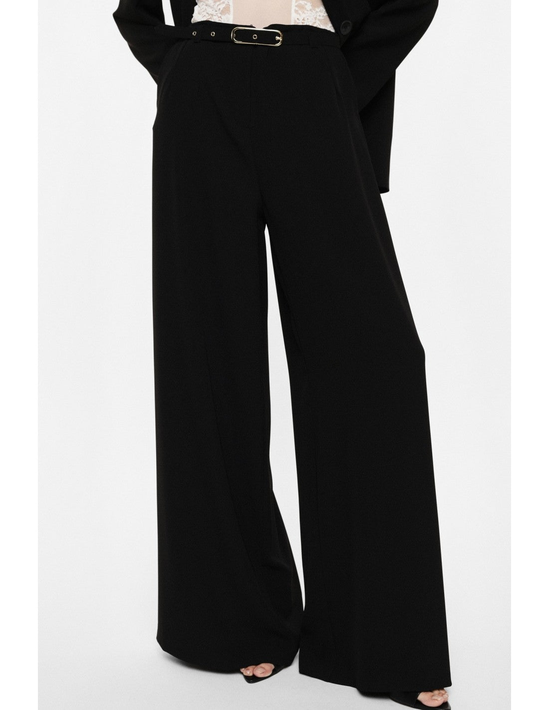 Pantalon palazzo taille haute ceinture métallique – Imperial Femme