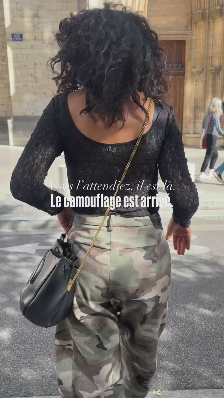 Pantalon barrel sergé imprimé camouflage porté – vidéo Instagram Imperial Femme