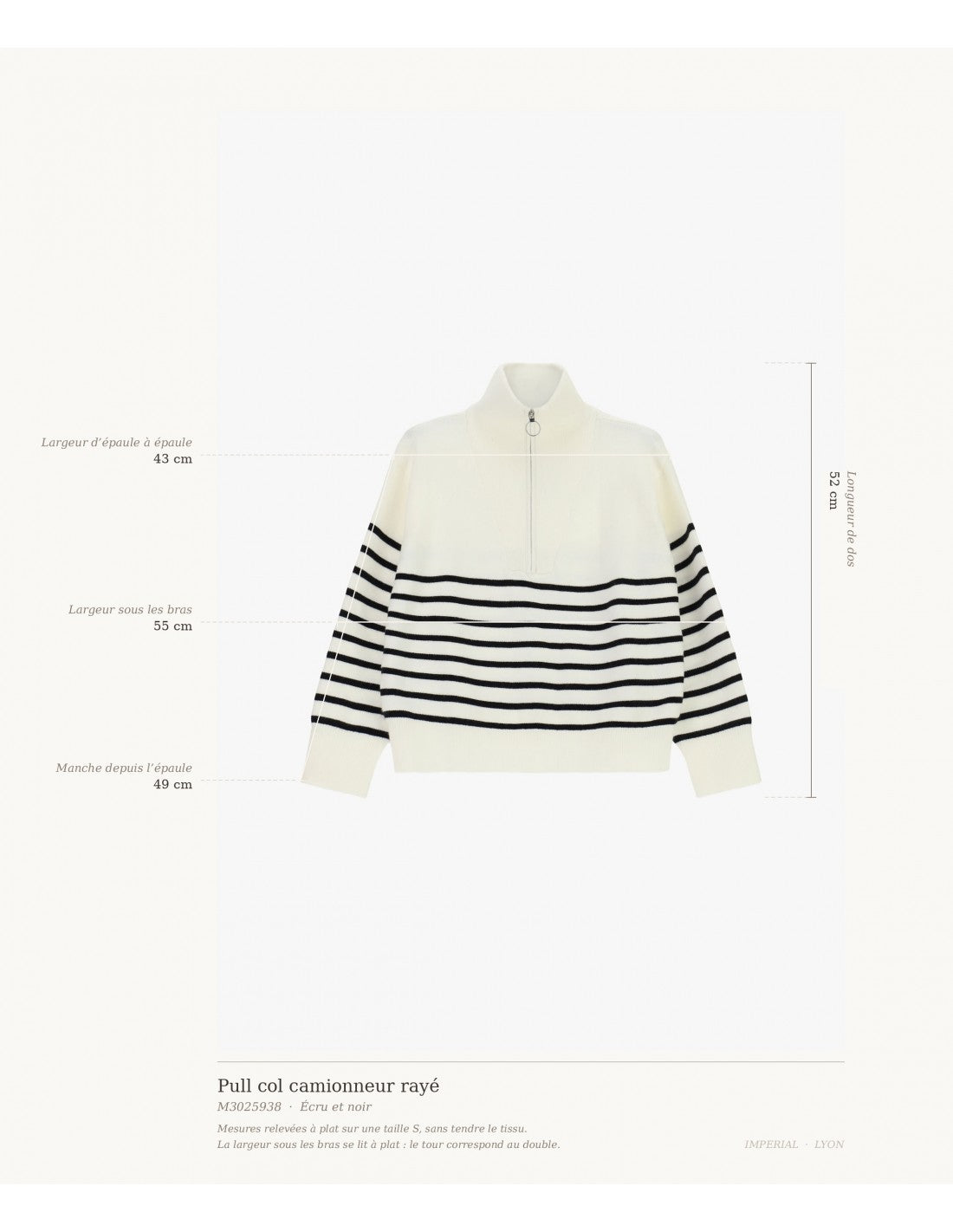 Pull col camionneur rayé écru et noir – Imperial Femme