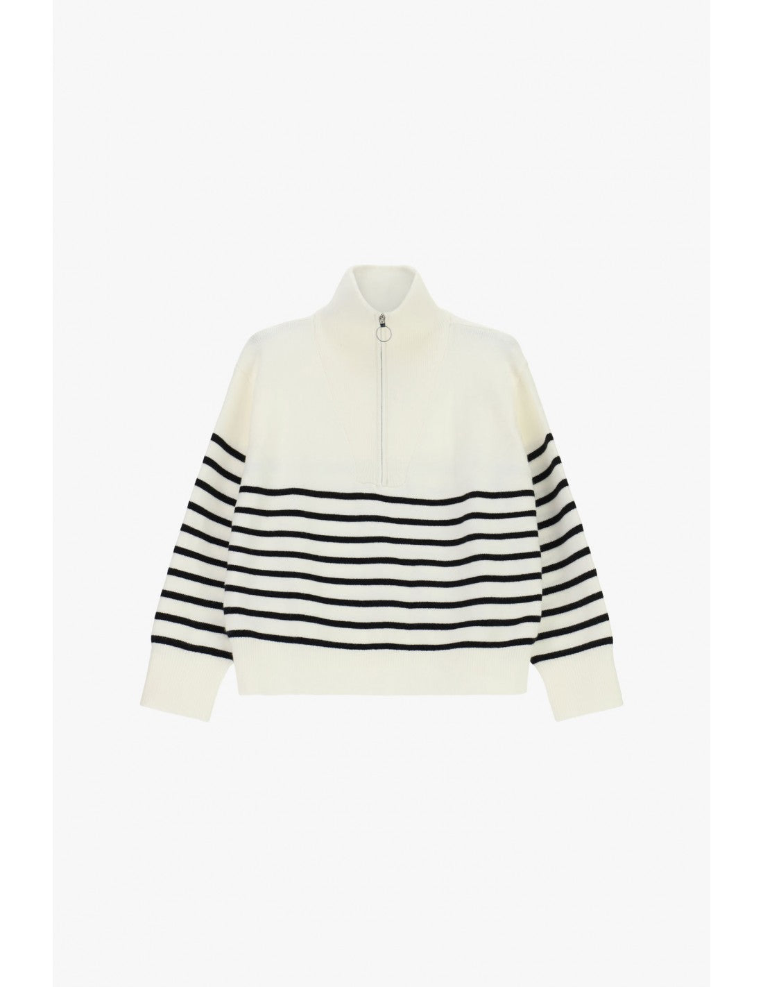 Pull col camionneur rayé écru et noir – Imperial Femme