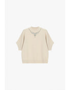 Pull col montant manches 3/4 collier de strass – Imperial Femme