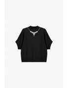 Pull col montant manches 3/4 collier de strass – Imperial Femme