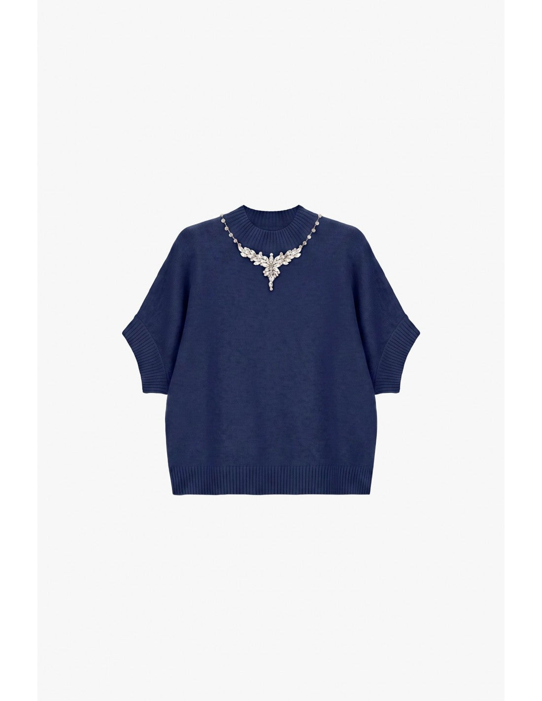 Pull col montant manches 3/4 collier de strass – Imperial Femme