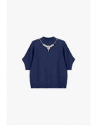 Pull col montant manches 3/4 collier de strass – Imperial Femme