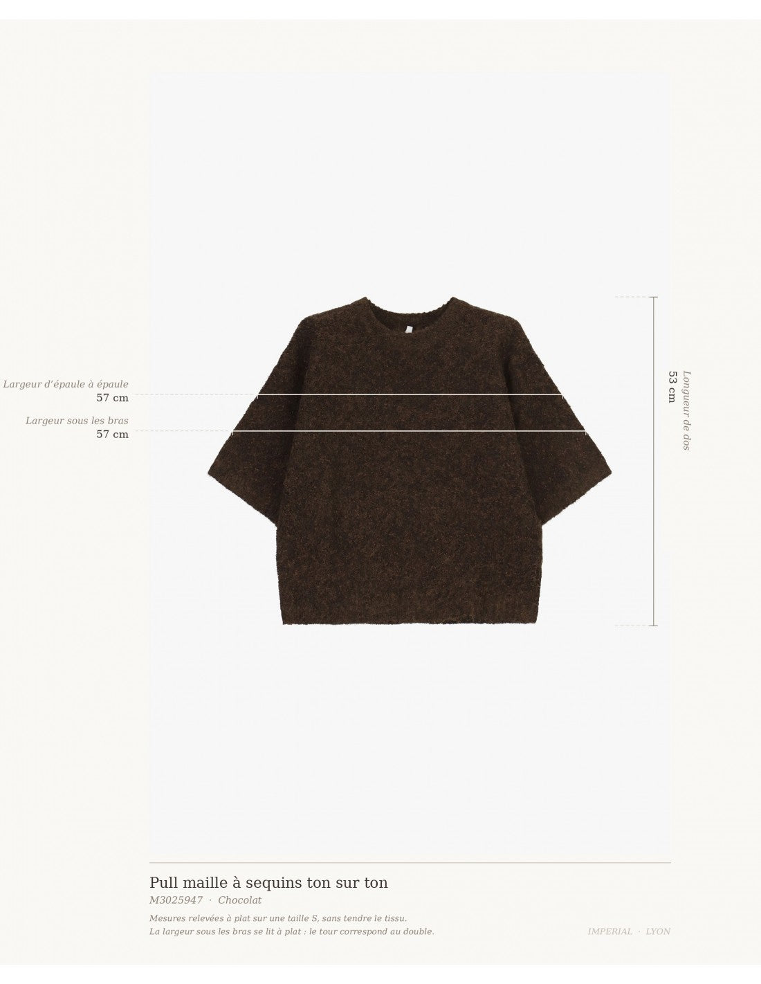 Pull maille bouclée col rond manches 3/4 chocolat – Imperial Femme