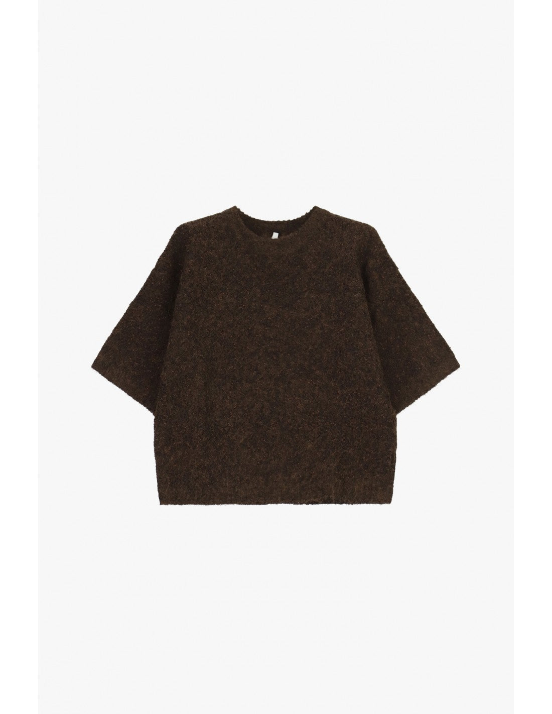 Pull maille bouclée col rond manches 3/4 chocolat – Imperial Femme