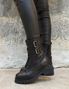 Rangers en cuir à double boucle portées – noir – Imperial Femme