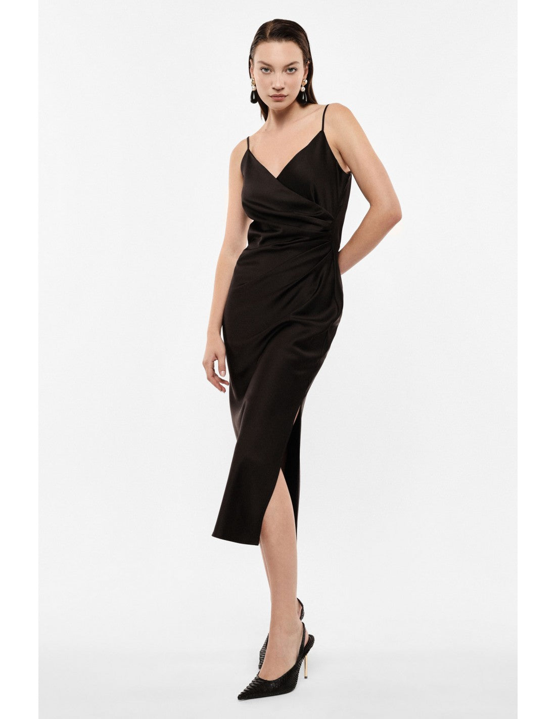 Robe de soirée fourreau drapée en crêpe satin – Imperial Femme