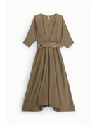 Robe longue ceinturée boucle anneau manches kimono – Imperial Femme