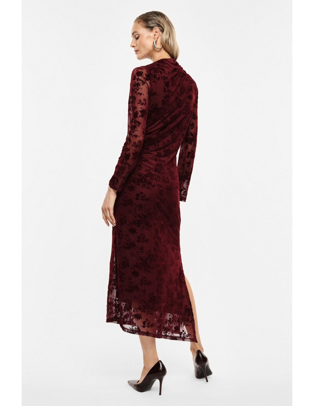 Robe longue drapée en résille velours dévoré – Imperial Femme