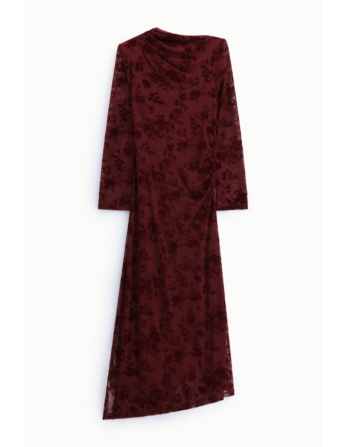 Robe longue drapée en résille velours dévoré – Imperial Femme