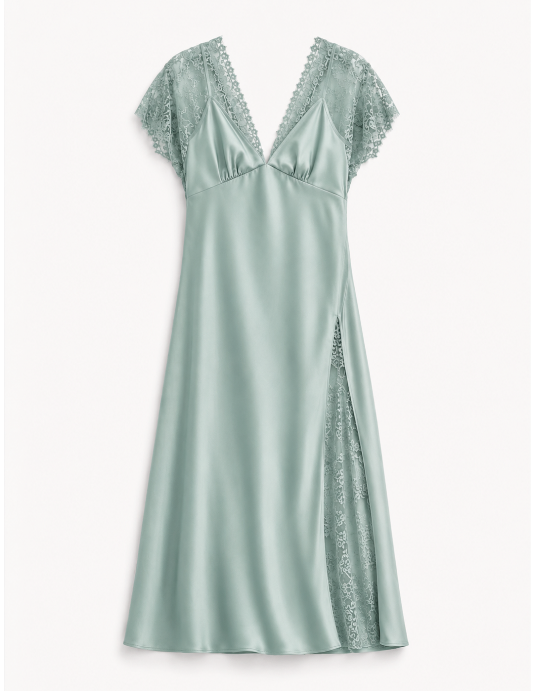 Robe longue satin dentelle – Imperial Femme – Vert d'eau