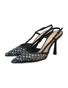 Paire de slingbacks en résille à strass et rivets Imperial