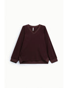 Sweat-shirt col V manches chauve-souris poignets satin – Imperial Femme