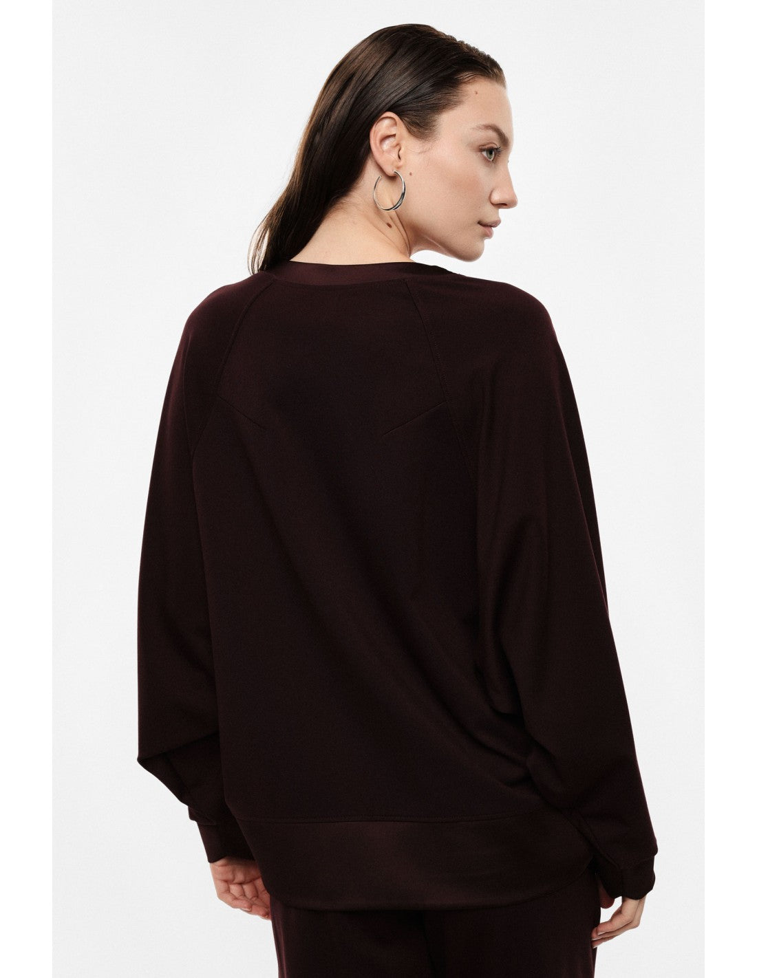 Sweat-shirt col V manches chauve-souris poignets satin – Imperial Femme