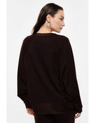 Sweat-shirt col V manches chauve-souris poignets satin – Imperial Femme