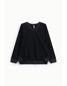 Sweat-shirt col V manches chauve-souris poignets satin – Imperial Femme