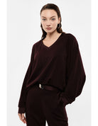 Sweat-shirt col V manches chauve-souris poignets satin – Imperial Femme