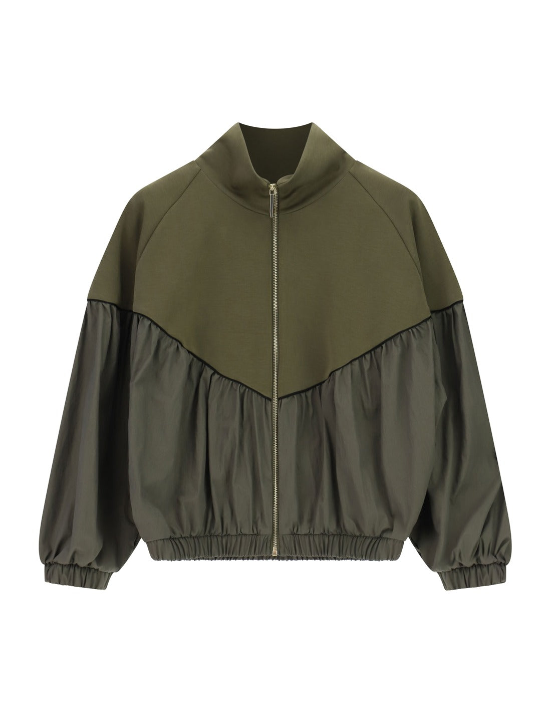 Sweat zippé col montant en point de Milan à plat – kaki foncé – Imperial Femme