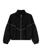 Sweat zippé col montant en point de Milan à plat – noir – Imperial Femme