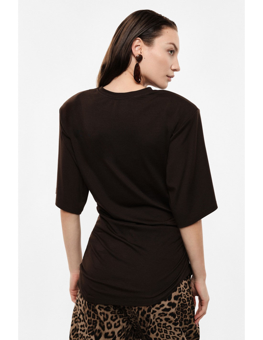 T-shirt asymétrique drapé épaulettes structurantes – Imperial Femme
