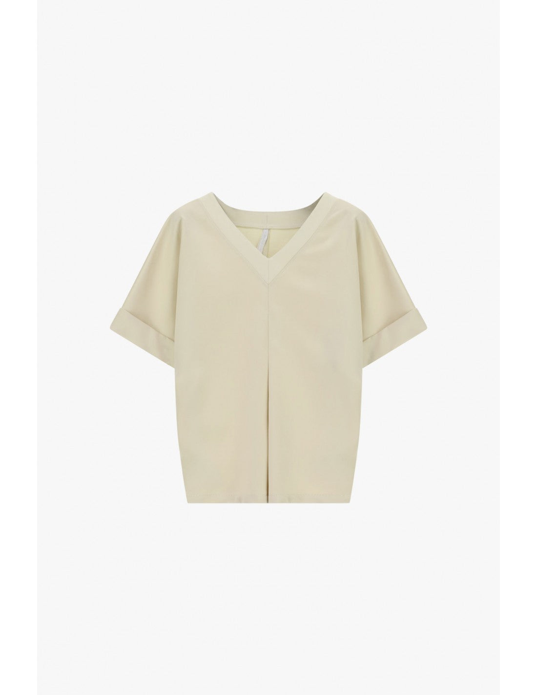T-shirt col V manches à revers en satin – Imperial Femme