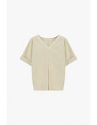 T-shirt col V manches à revers en satin – Imperial Femme