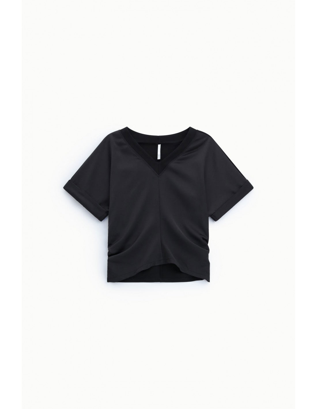 T-shirt col V manches à revers en satin – Imperial Femme
