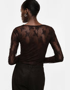 T-shirt en dentelle florale à manches longues marron – Imperial Femme, porté, vue de dos