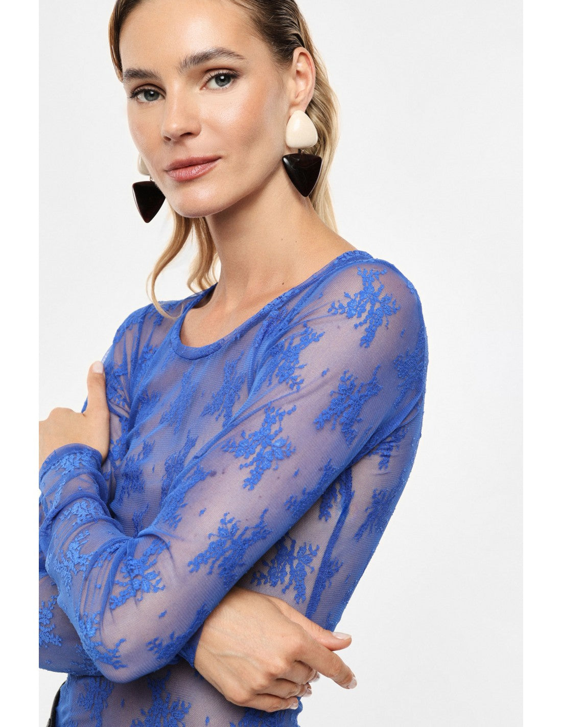 T-shirt dentelle florale manches longues – Imperial Femme