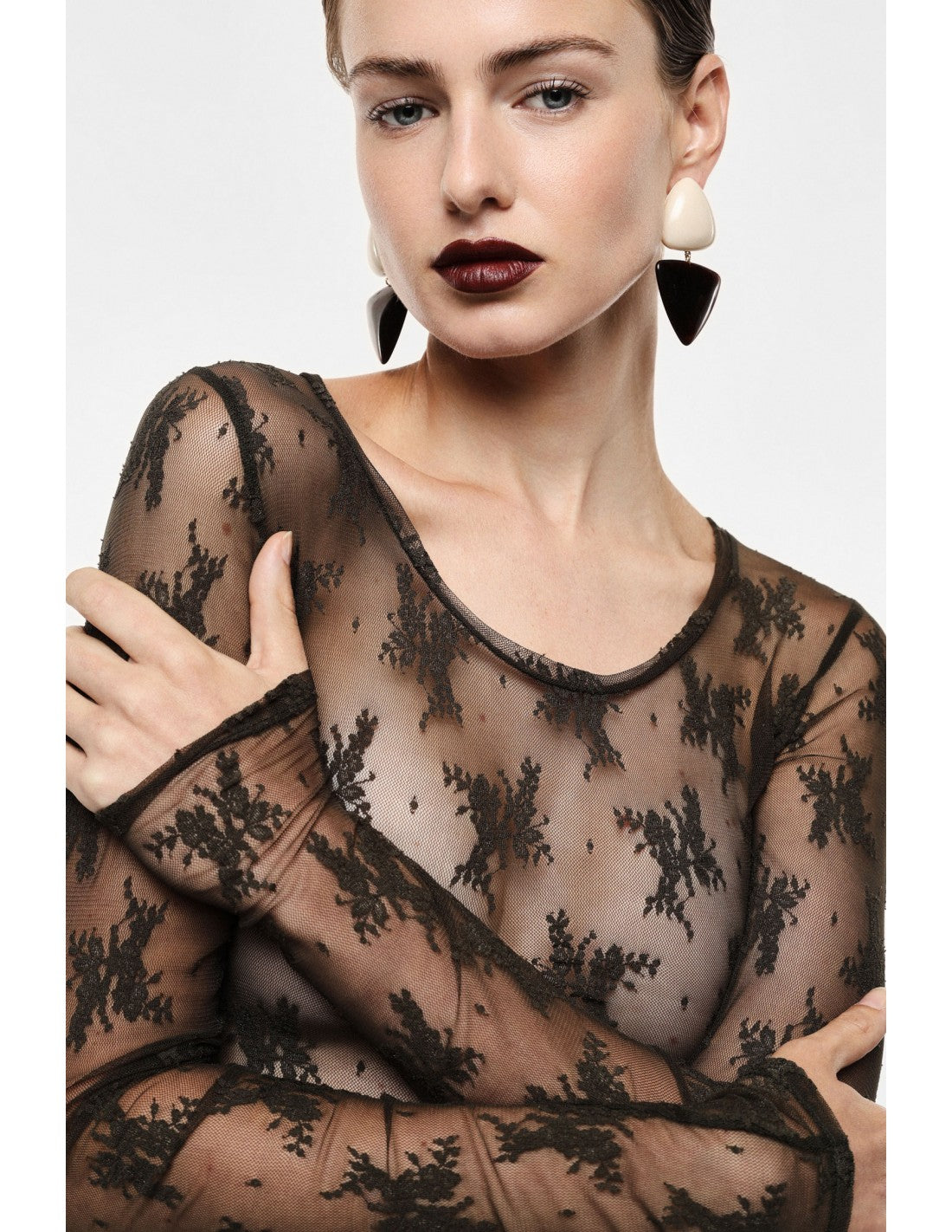 T-shirt dentelle florale manches longues – Imperial Femme