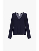 T-shirt seconde peau col V en laine et lyocell – Imperial Femme