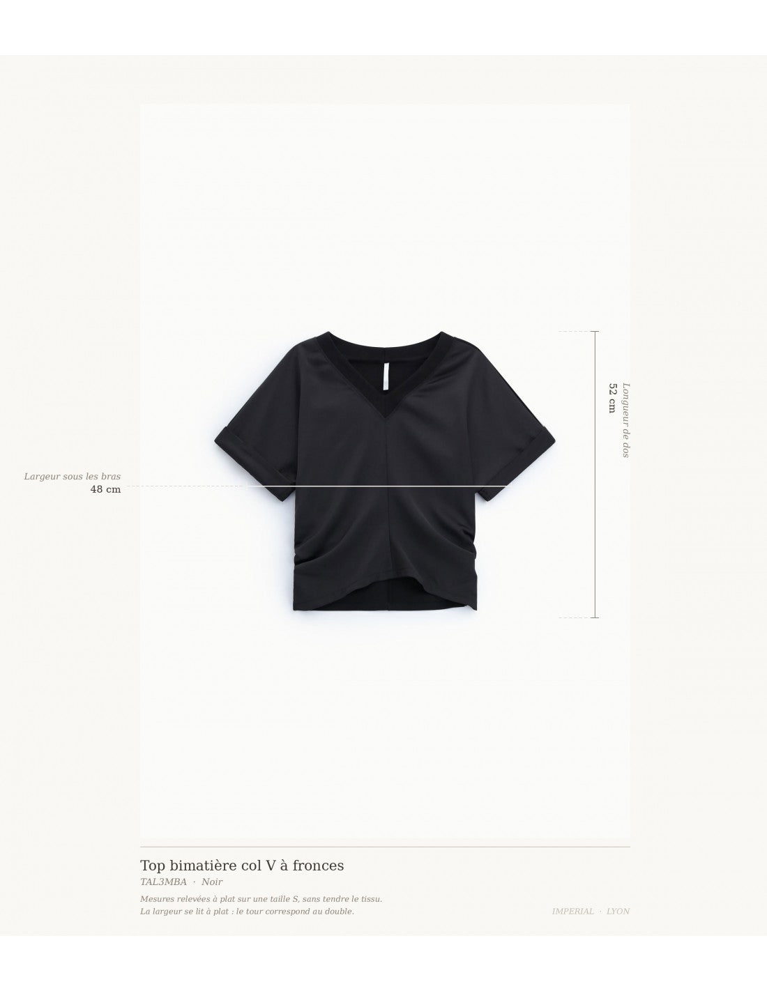 Top bimatière col V à fronces latérales – Imperial Femme