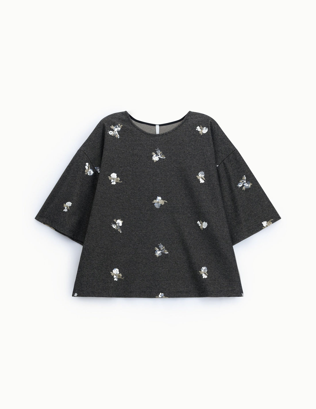 Top boxy noir et marron en maille brodée de sequins – Imperial Femme, à plat