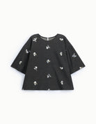 Top boxy noir et marron en maille brodée de sequins – Imperial Femme, à plat
