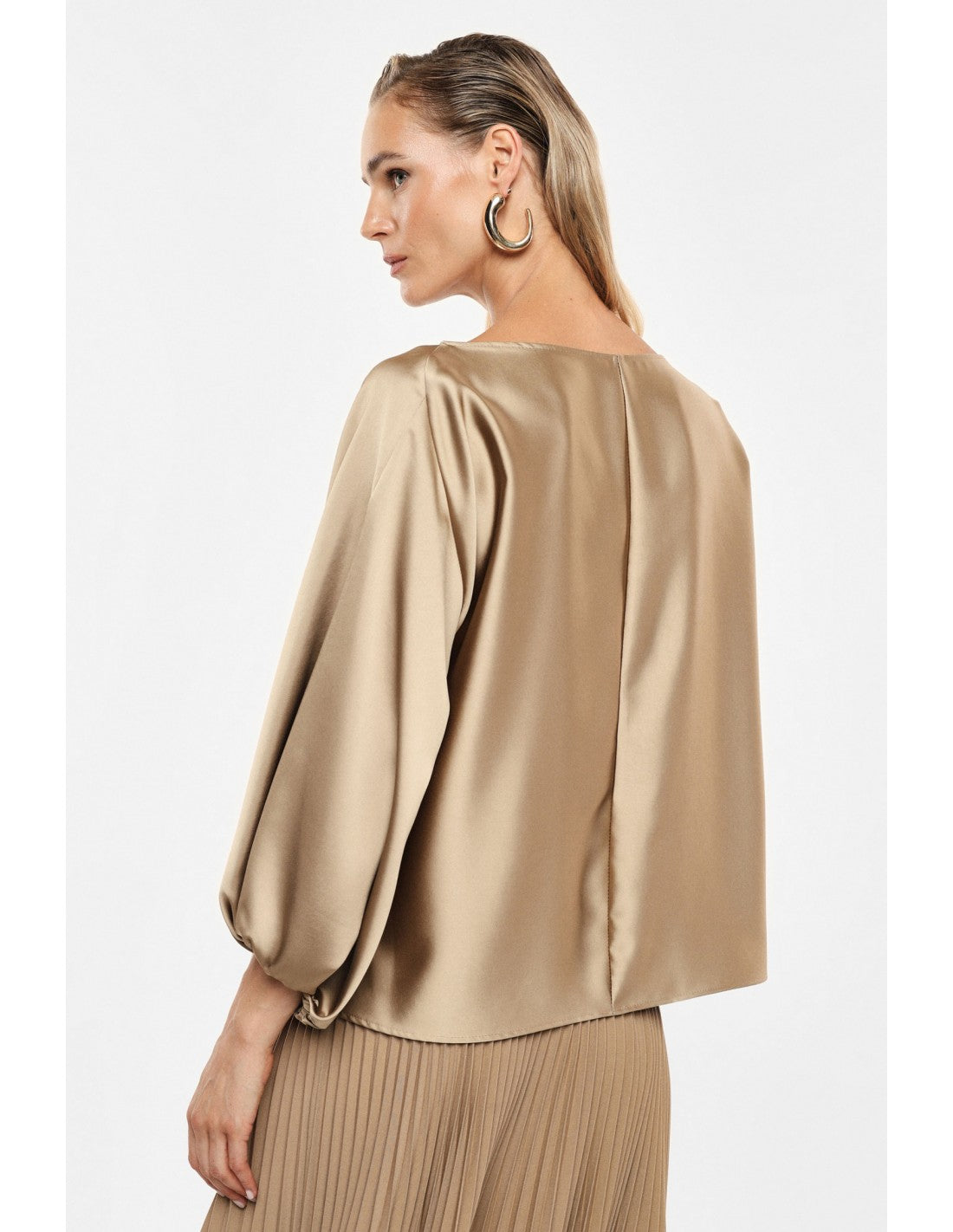 Top col bateau manches ballon crêpe satin – Imperial Femme