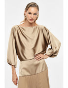 Top col bateau manches ballon crêpe satin – Imperial Femme