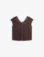 Top manches courtes col V en crêpe satin marron – Imperial Femme, à plat