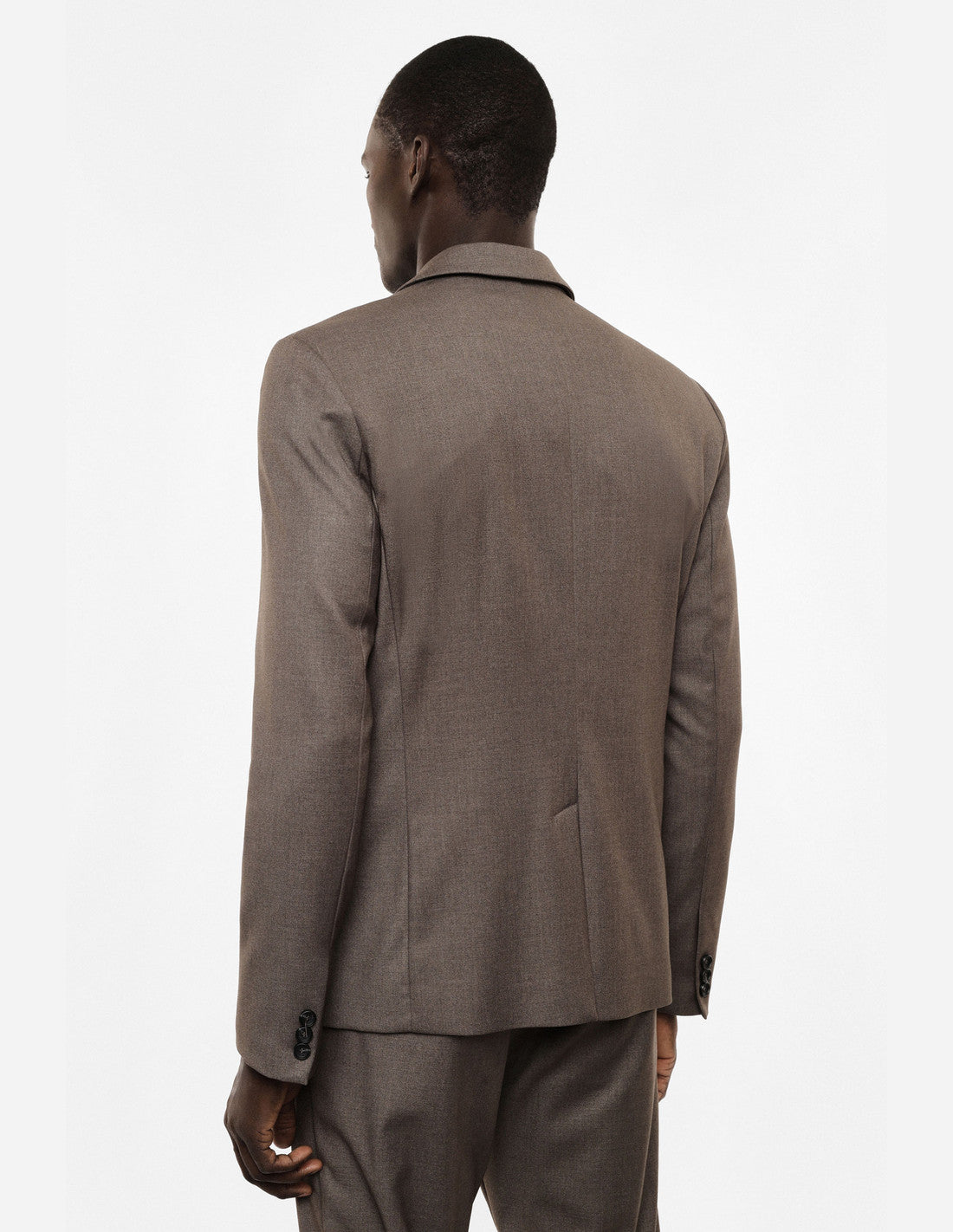Blazer droit à deux boutons, taupe, porté de profil