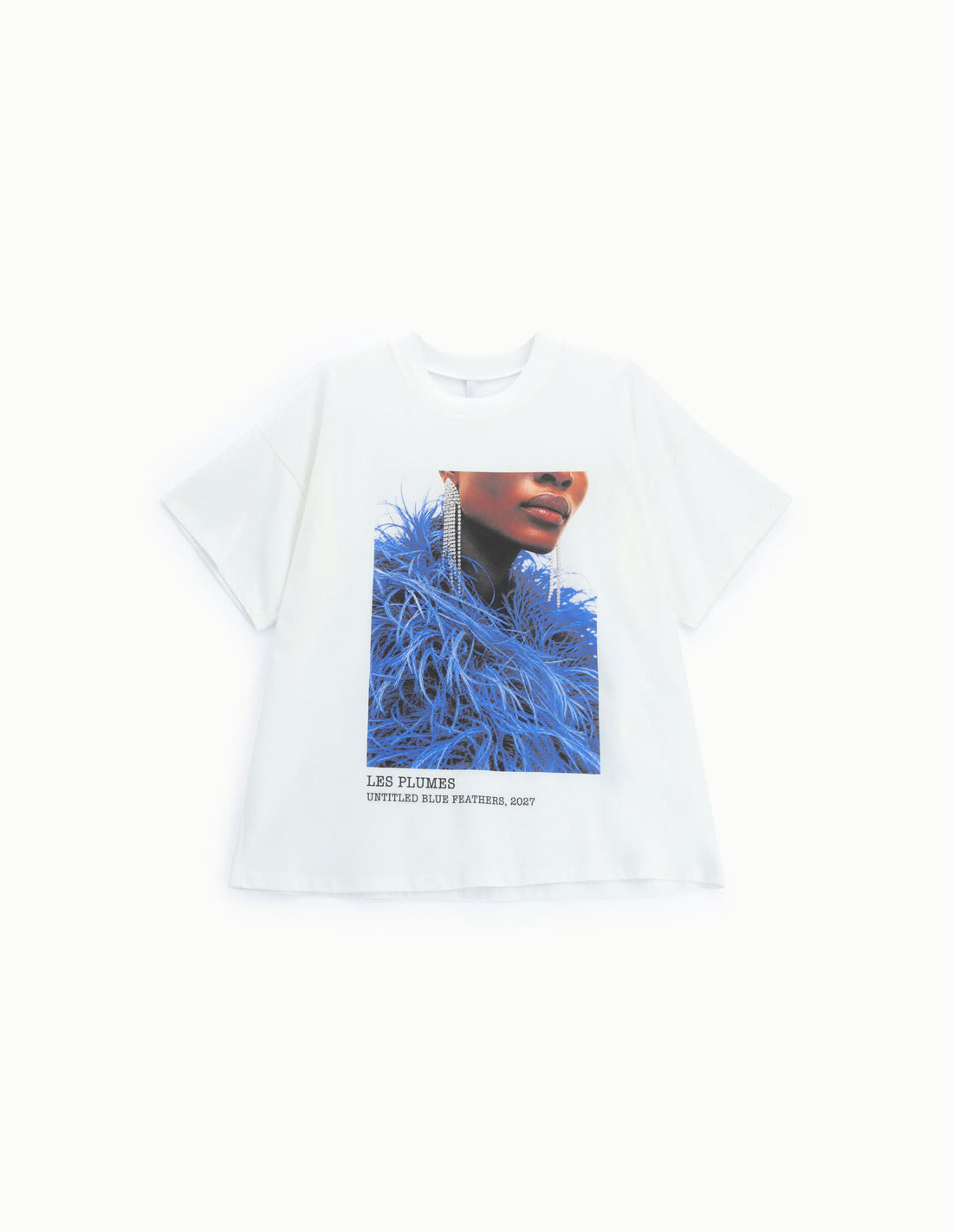T-shirt ample imprimé plumes en coton à plat – blanc – Imperial Femme