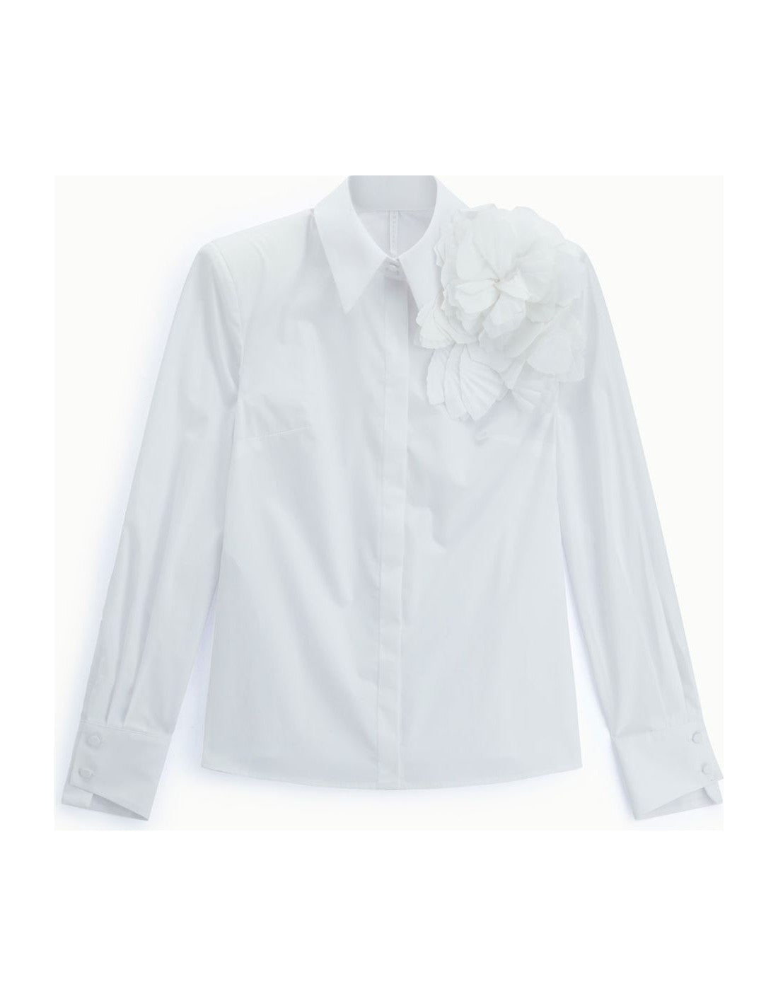 Chemise à col classique et fleur en relief, blanc, à plat