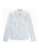 Chemise à col classique et fleur en relief, blanc, à plat