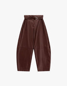 Pantalon ballon effet cuir ceinturé à plat – marron – Imperial Femme