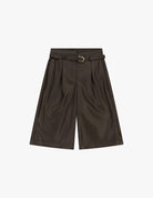 Bermuda taille haute effet cuir ceinturé à plat – marron – Imperial Femme