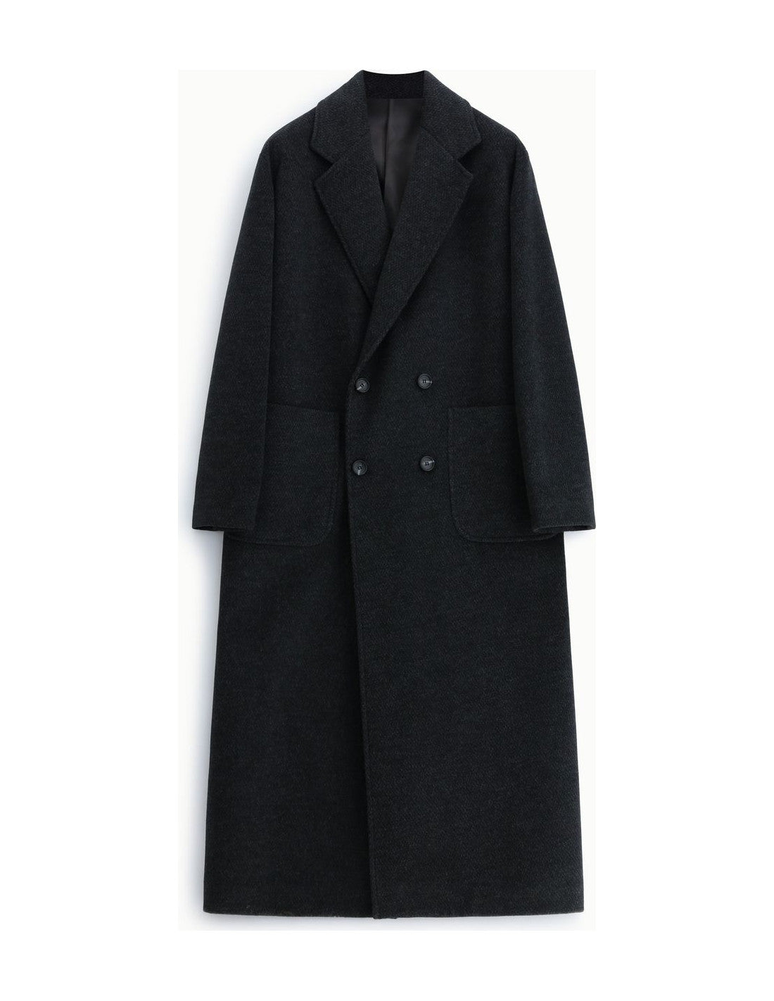Manteau long croisé à poches plaquées, gris anthracite, à plat